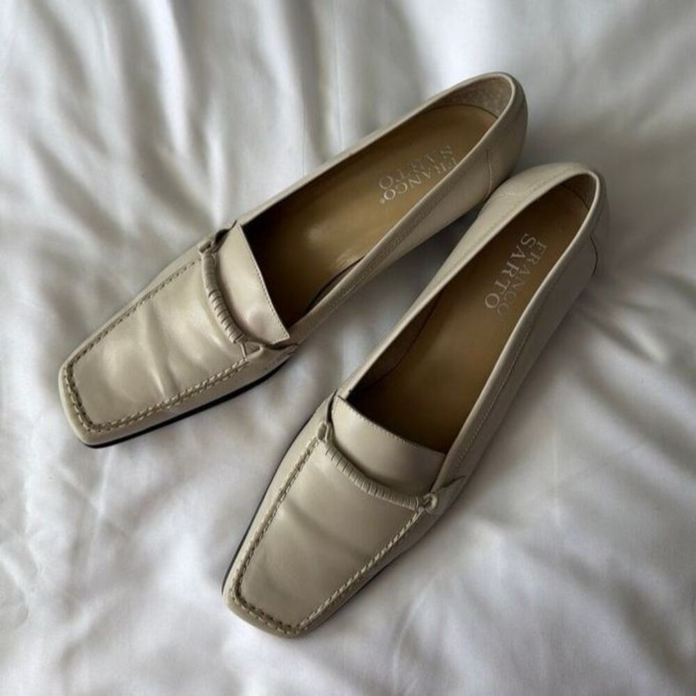 SARTO by Franco Sarto Ivory Leather Square Toe Loafers Flats